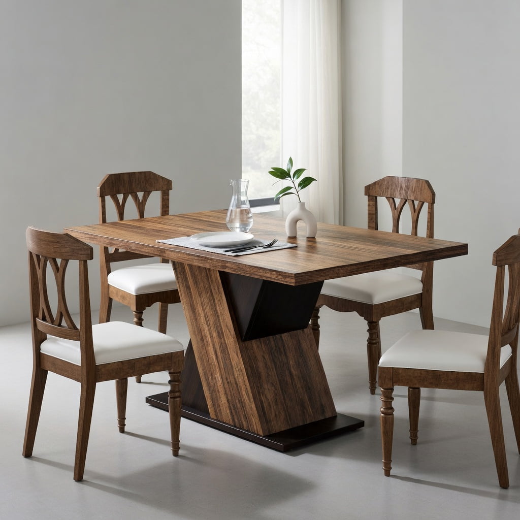 Hommoo 55 Inch Farmhouse Dining Table for 4-6 People, Kitchen Table with MDF Construction, Easy Assembly, Walnut