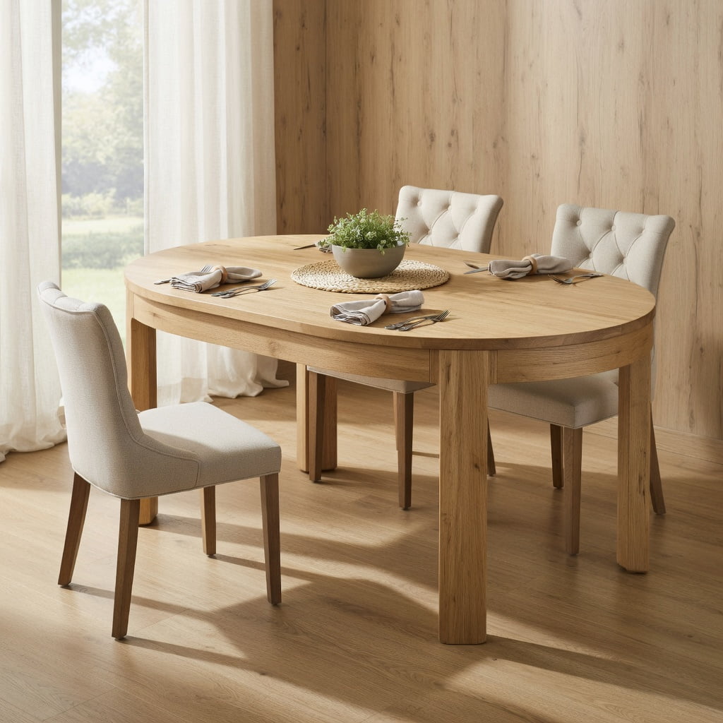 Hommoo 55 Inch Oval Solid Wood Dining Table for 4-6 People, Rustic Farmhouse Kitchen Table, Natural