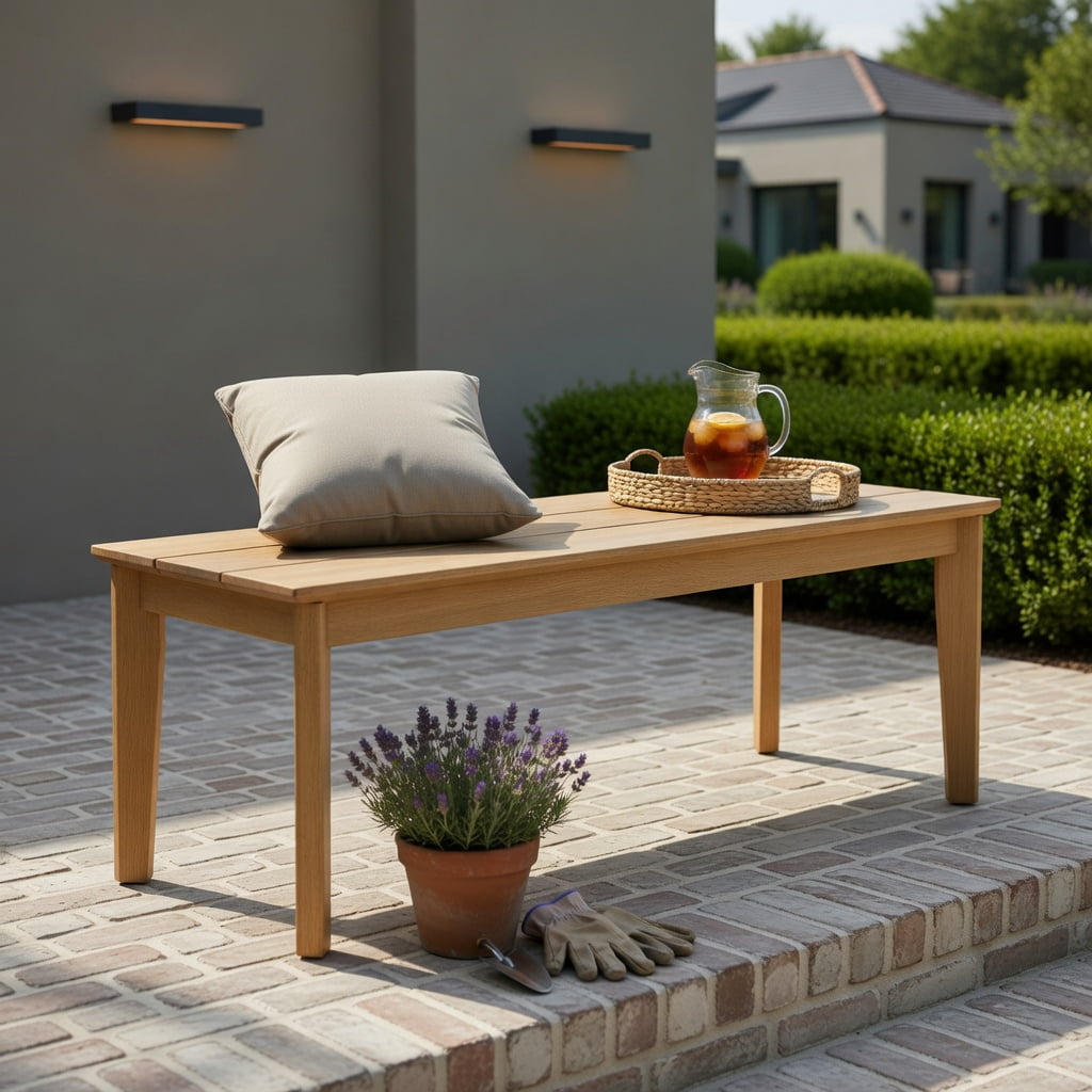 Hommoo 55" Outdoor Teak Wood Bench, Weather-Resistant, Patio & Garden Seating for 3, Natural