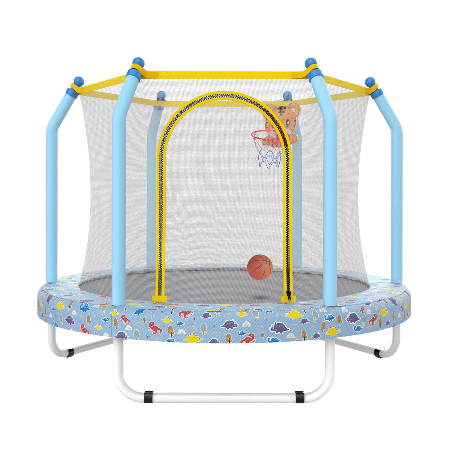 Hommoo 55" Trampoline for Kids, Indoor & Outdoor Small Toddler Trampoline with Basketball Hoop, Blue Forest