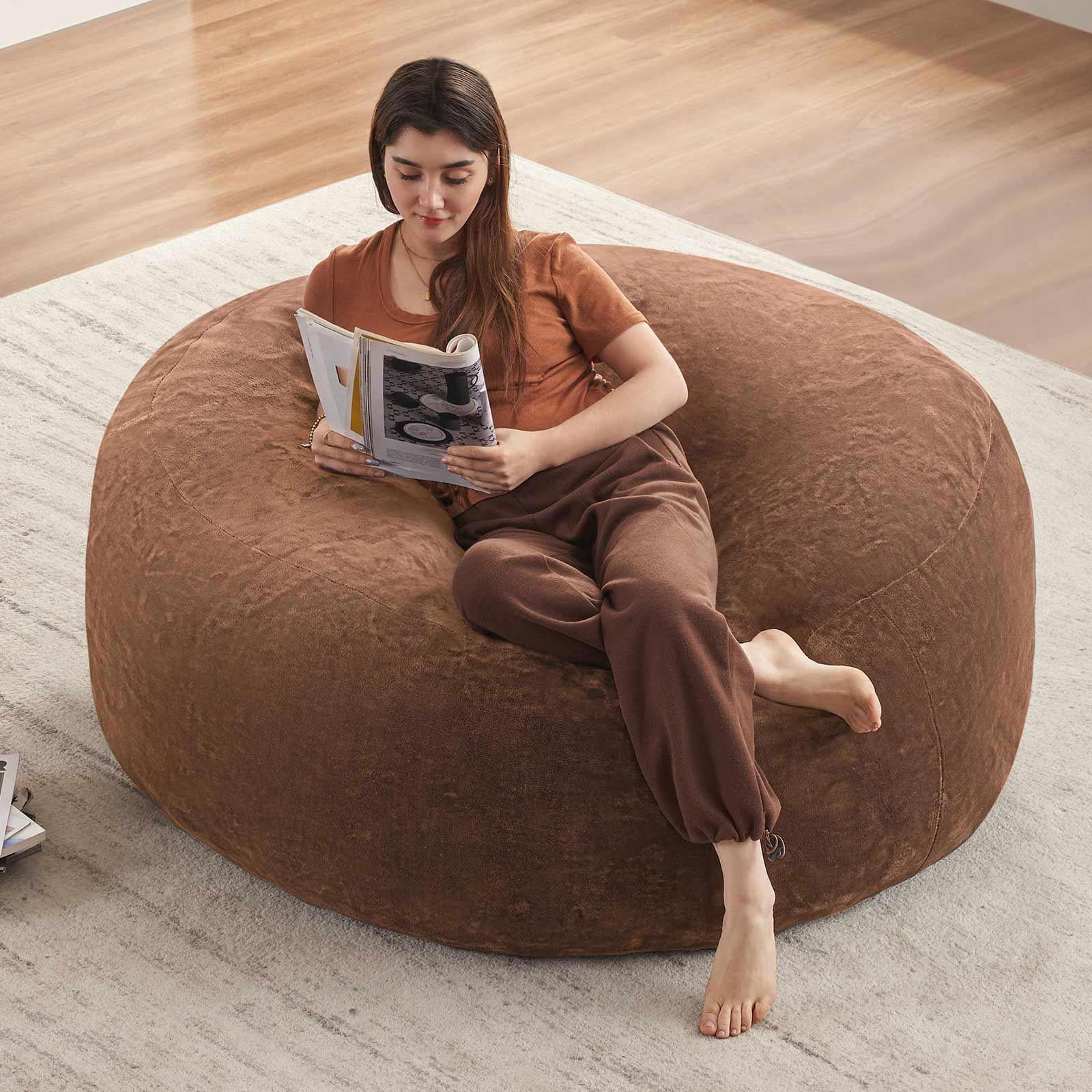 Hommoo 5FT Bean Bag Chair, Memory Foam Filling Soft Sofa with Flannel Cover, Round Sofa for Living Room, Bedroom, College Dorm, Coffee
