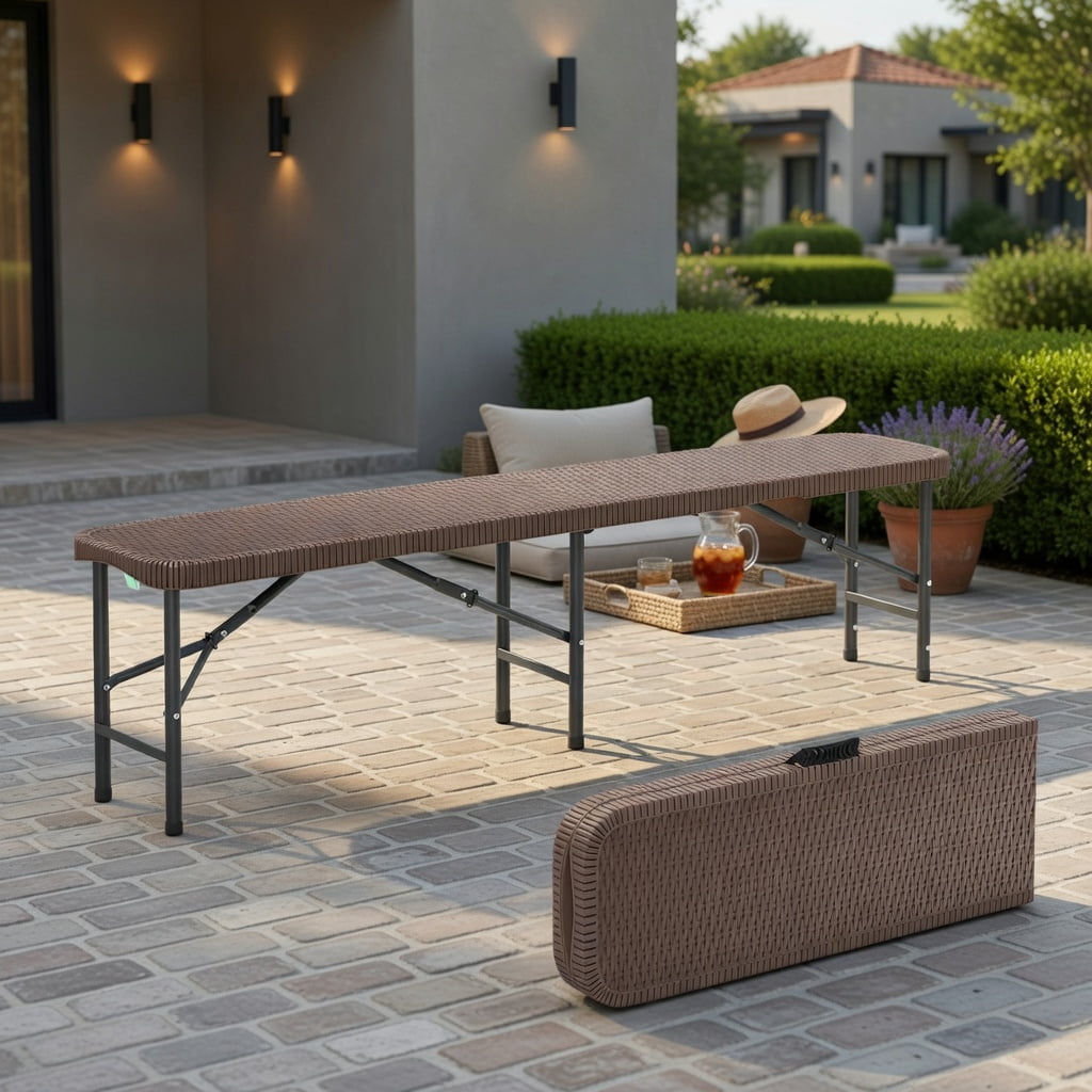 Hommoo 6 Foot Heavy-Duty Folding Bench, Compact Foldable Outdoor Seating with Carry Handle, HDPE Seat & Reinforced Steel Frame, Coffee