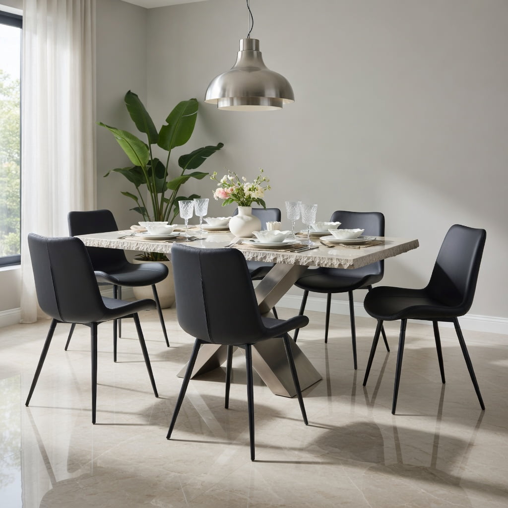 Hommoo 6-Pack Modern Black Faux Leather Dining Chairs with Curved Wide Seat Cushion & Metal Legs, Restaurant, Kitchen, Office & Bedroom Use, Black