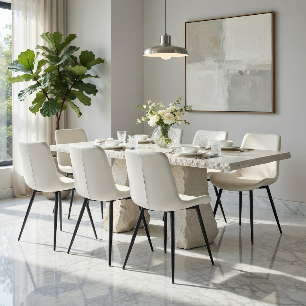 Hommoo 6-Pack Modern Faux Leather Dining Chairs with Metal Legs, Ergonomic Curved Cushion, Non-Slip Feet, Easy Assembly for Kitchen, Restaurant & Home Office, White