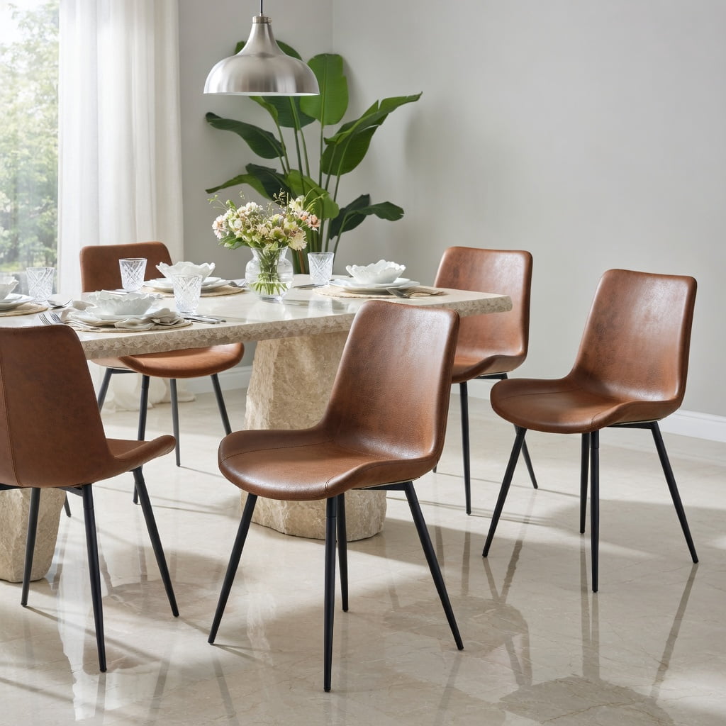 Hommoo 6-Pack Suede Dining Chairs with Black Metal Legs, Curved Wide Seat Cushion, Non-Slip Floor Protection, Easy 10-Min Assembly, Modern Restaurant, Kitchen & Home Office Seating, Brown