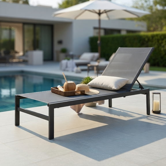 Hommoo 6-Position Adjustable Aluminum Chaise Lounge Chair, Rustproof, Lightweight, Flat-Lay Design for Patio, Poolside & Backyard, Gray