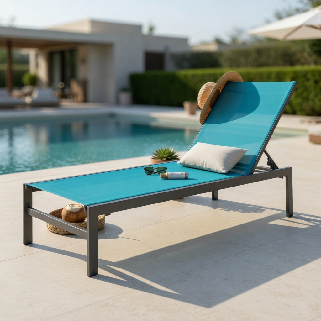 Hommoo 6-Position Adjustable Aluminum Chaise Lounge Chair, Rustproof, Lightweight, Outdoor Recliner for Patio, Poolside & Backyard, Turquoise