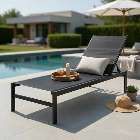 Hommoo 6-Position Adjustable Chaise Lounge Chair with Rustproof Aluminum Frame, Outdoor Recliner for Patio, Poolside & Backyard, Black