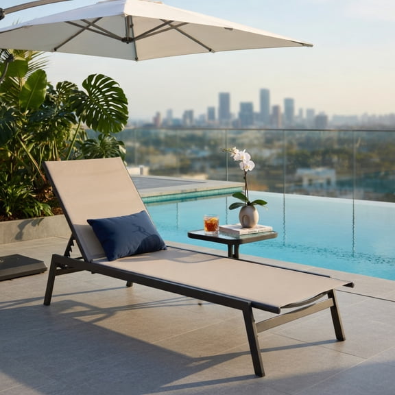 Hommoo 6-Position Adjustable Outdoor Chaise Lounge Chair, Rustproof Steel Frame, Quick-Drying Fabric, Brown