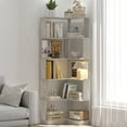 thumbnail image 1 of Hommoo 6-Tier Freestanding L-Shaped Corner Bookshelf Display Shelf, Wooden Bookcase Multifunctional Open Storage Rack Organizer, Light Gray, 1 of 8