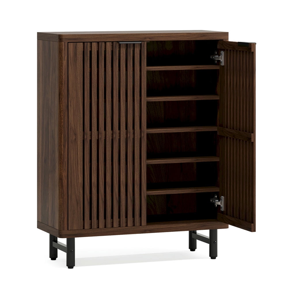 Hommoo 6-Tier Shoe Cabinet with Louvered Doors & Adjustable Shelves,Wooden Shoe Storage Organizer Cabinet, 24 Pairs,Dark Walnut