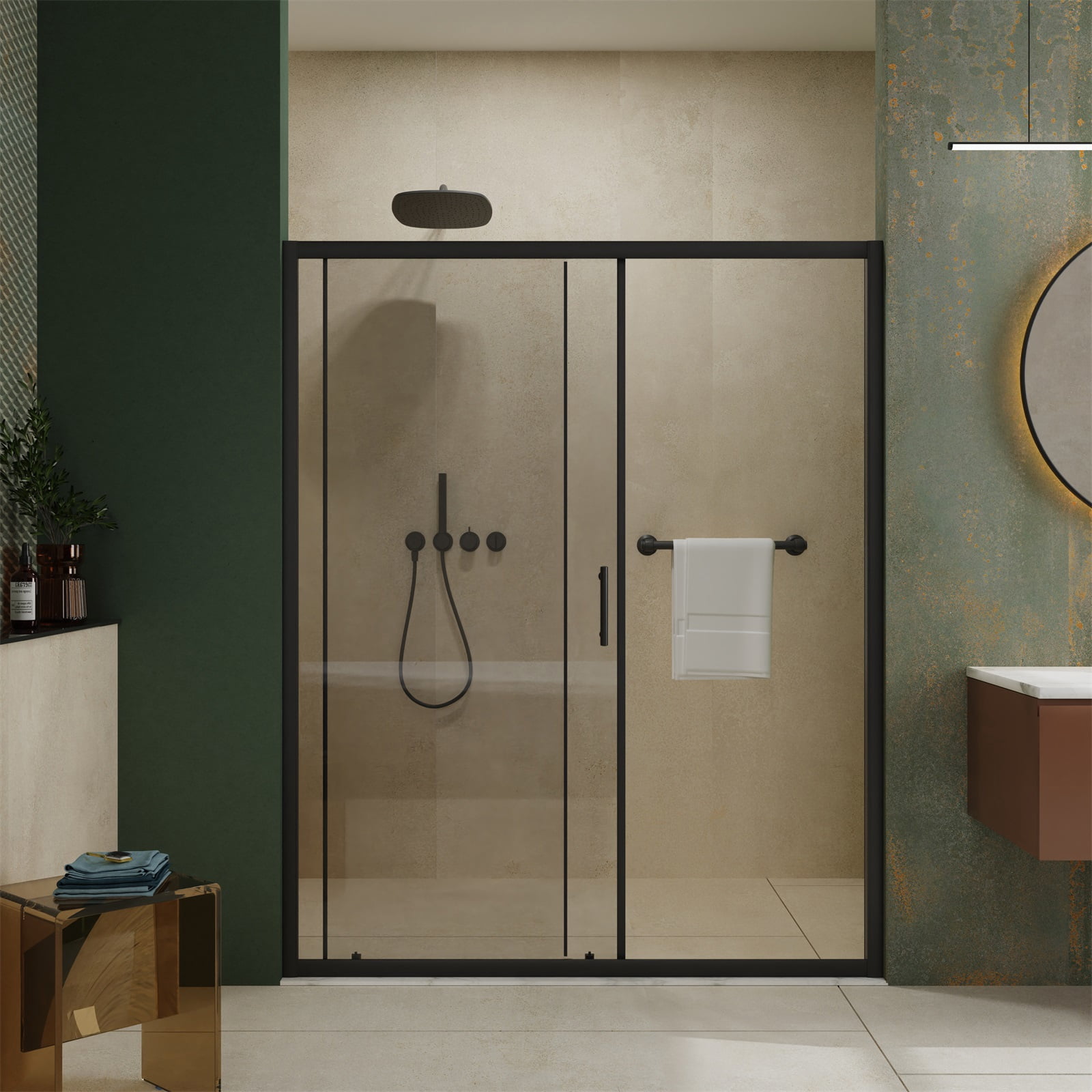 Hommoo 60"W x 72"H Single Sliding Shower Door, 1/5" Thick Clear Tempered Glass Shower Door with Stainless Steel Handle, Matte Black