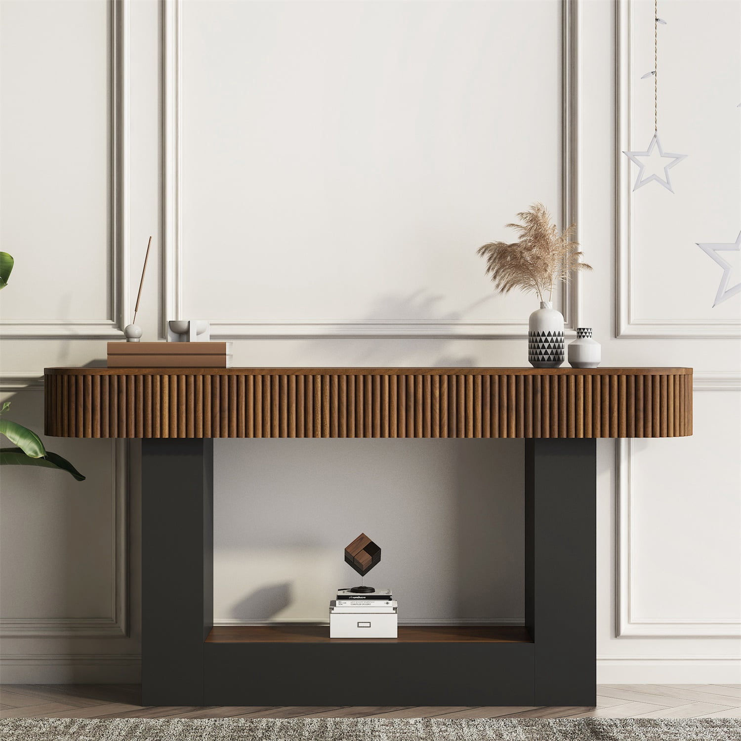 Hommoo 62.9-Inch Farmhouse Wooden Console Table, Narrow Hallway Sofa Table for Living Room, Entryway, Foyer & Behind Sofa, Walnut