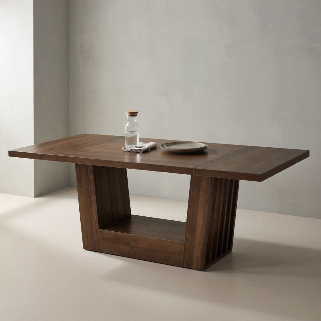 Hommoo 63 Inch Farmhouse Dining Table for 4-6 People, Solid MDF Rectangular Kitchen Table with Stylish Trapezoidal Base, Dark Brown