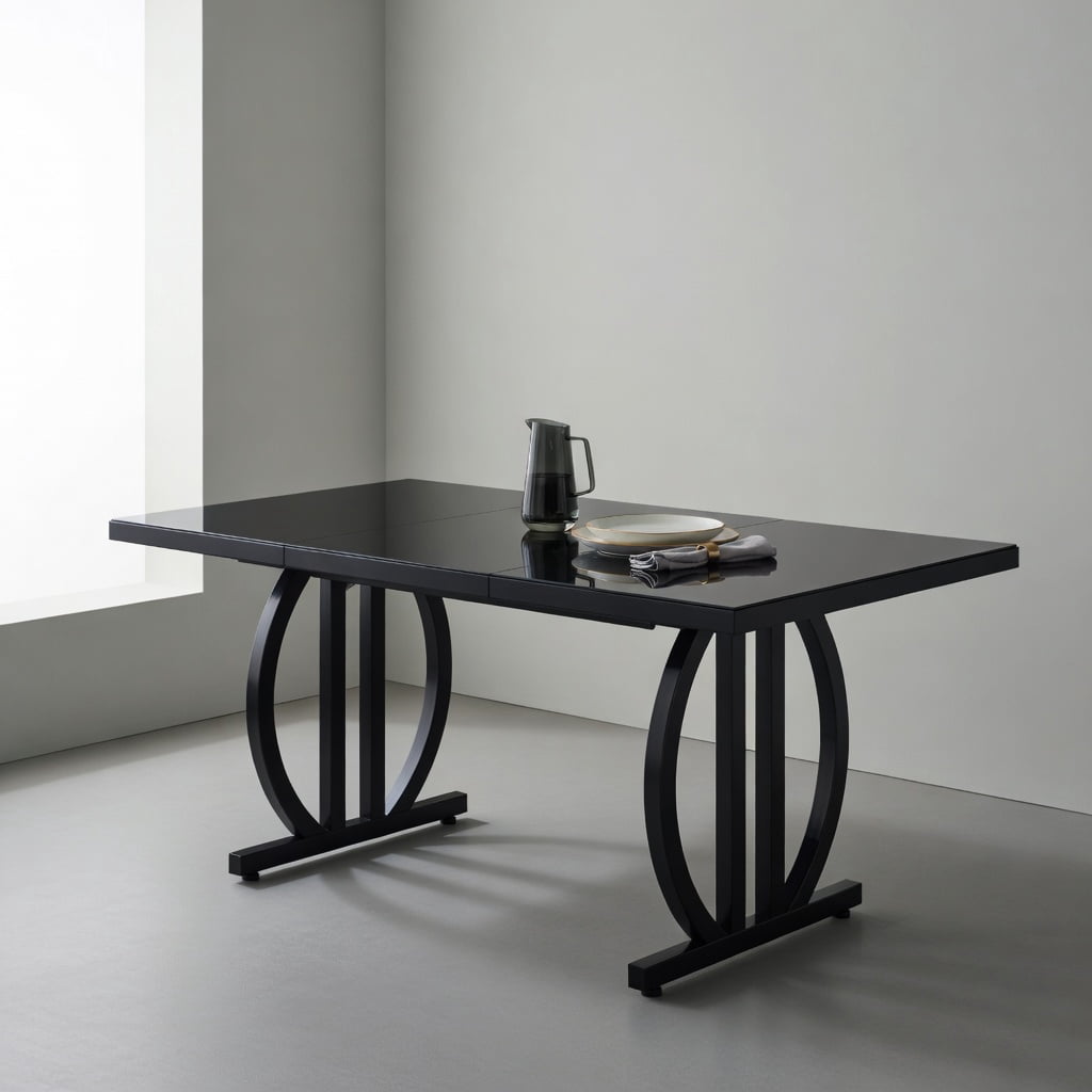 Hommoo 63 Inch Modern Dining Table for 4-6 People, Sleek Metal Frame Rectangular Kitchen Table with MDF Top, Black