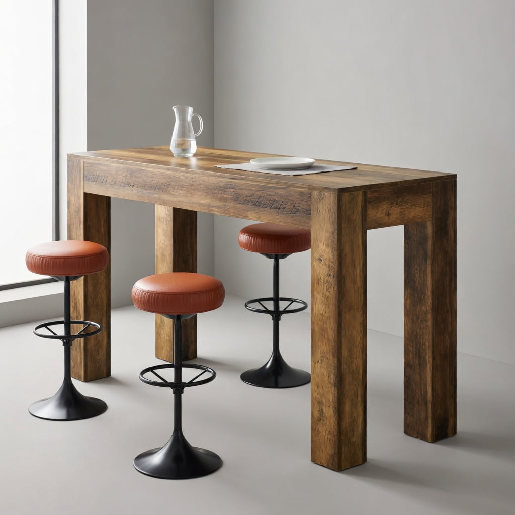 Hommoo 63 Inch Rectangular Counter Height Bar Table, Farmhouse Style Pub Table with Sturdy Legs for Kitchen, Dining, or Home Office, Rustic Brown