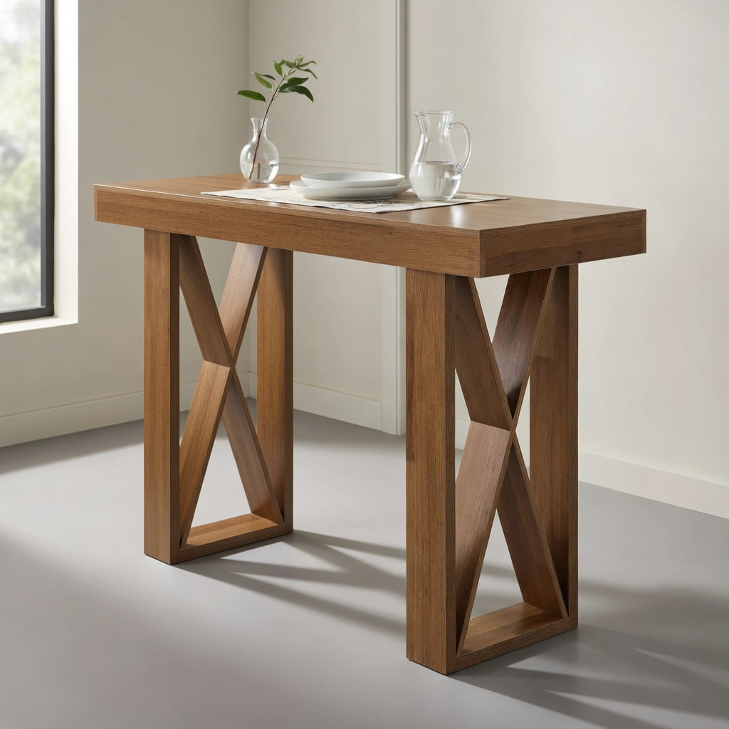 Hommoo 63 Inch Rectangular Counter Height Bar Table with X-Frame Design, Modern Rustic Pub Table for Kitchen, Dining, or Home Office, Walnut
