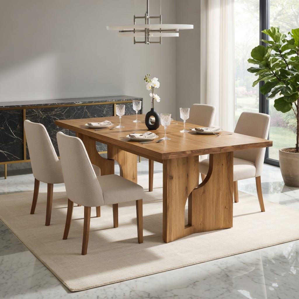 Hommoo 63 Inch Solid Wood Farmhouse Dining Table for 4-6 People, Rustic Kitchen Table with Cutout Base Design, Sturdy Natural Wood Dining Table for Modern & Traditional Interiors, Natural