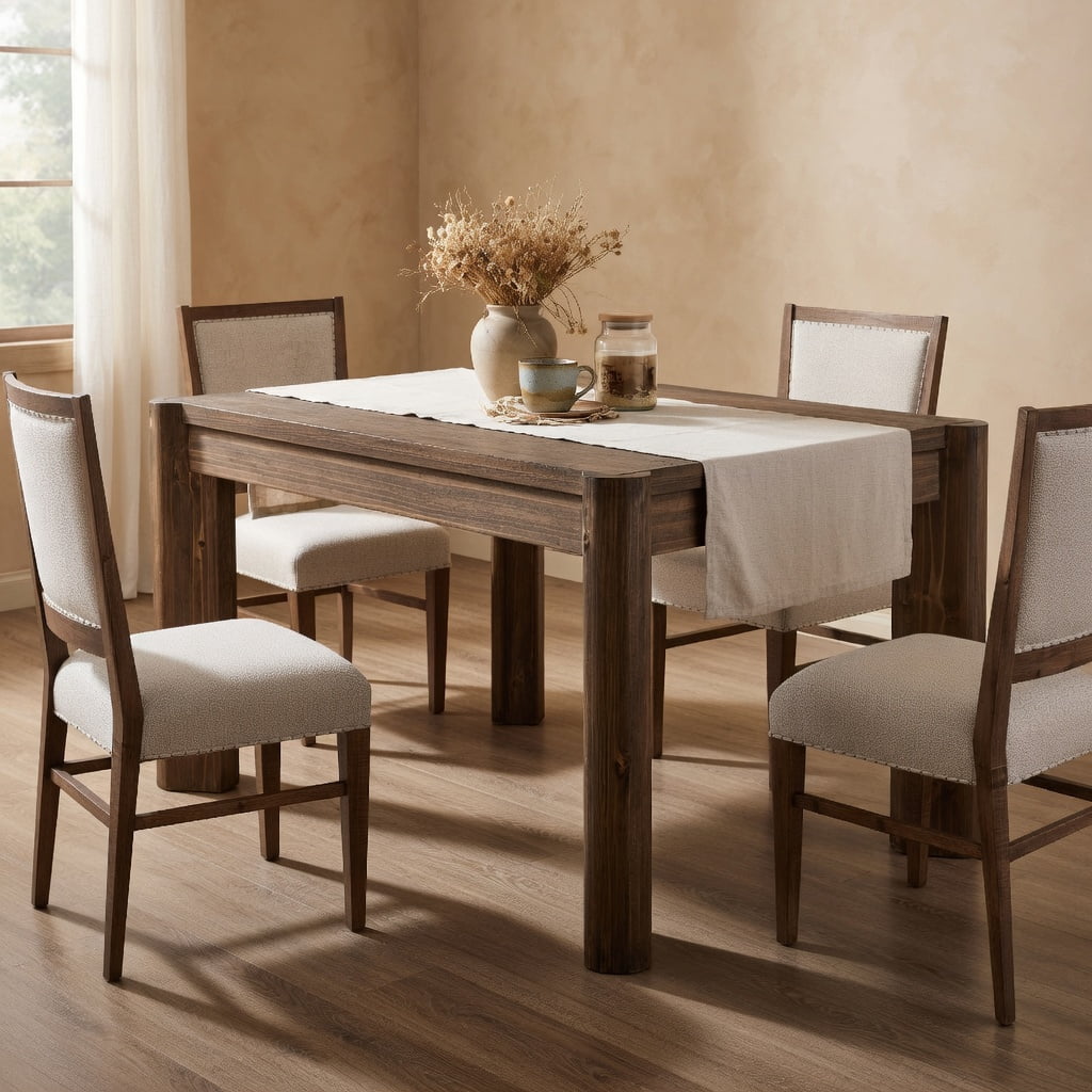 Hommoo 63 Inch Solid Wood Farmhouse Dining Table for 6, Kitchen Table with Sturdy Heavy-Duty Legs, Scratch-Resistant Surface, Walnut
