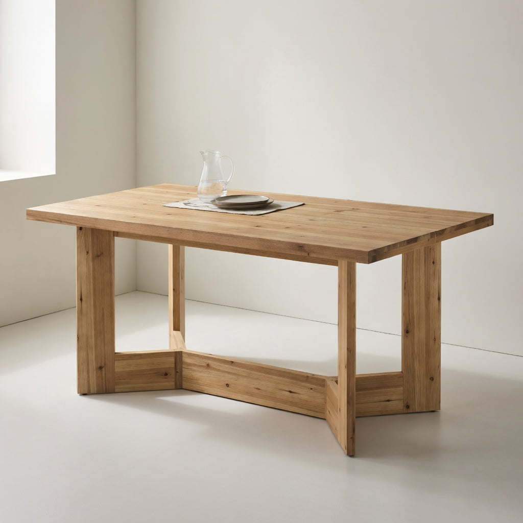 Hommoo 63 Inch Solid Wood Rectangular Dining Table for 4-6 People, Farmhouse Kitchen & Dining Room Table with A-Frame Trestle Base, Natural