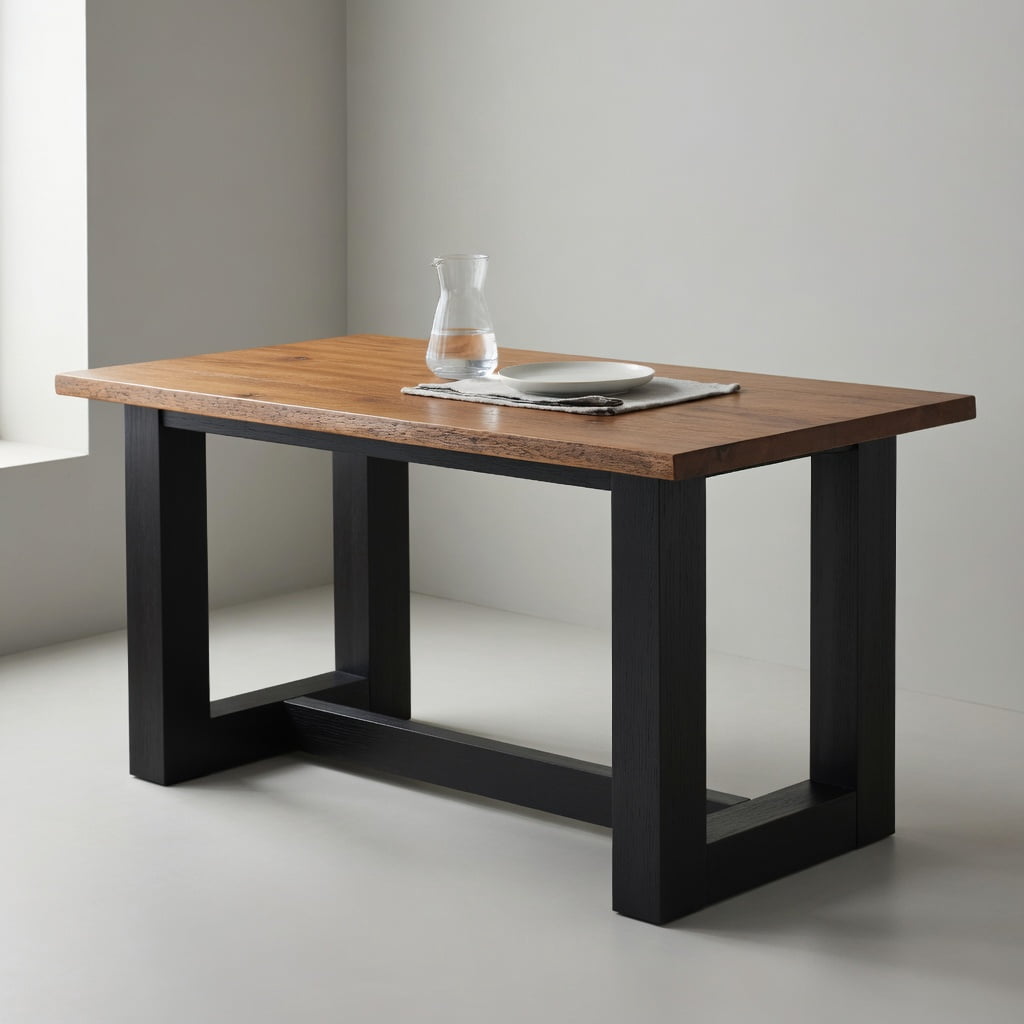 Hommoo 63 Inch Solid Wood Rectangular Dining Table for 6, Farmhouse Kitchen Table with Heavy-Duty Metal Legs, Natural