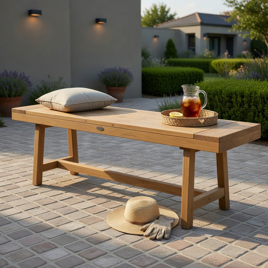 Hommoo 63" Teak Wood Bench, Sturdy Natural Solid Wood Seating for Dining Room, Entryway or Bedroom, Natural