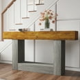 thumbnail image 1 of Hommoo 63" Wooden Console Table, Farmhouse 2-Tier Sofa Table, Entryway Table Hallway Table, Brown & Gray, 1 of 6