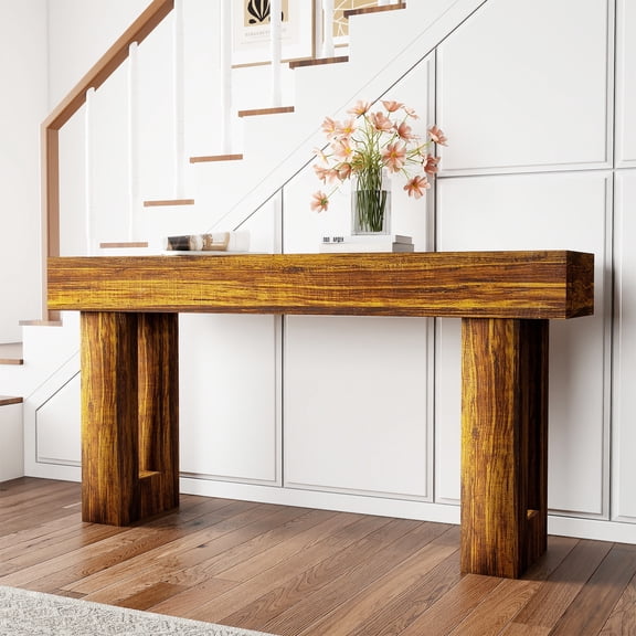 Hommoo 63" Wooden Sofa Table, Farmhouse Sofa Table, Entryway Table Hallway Table, Rustic Brown