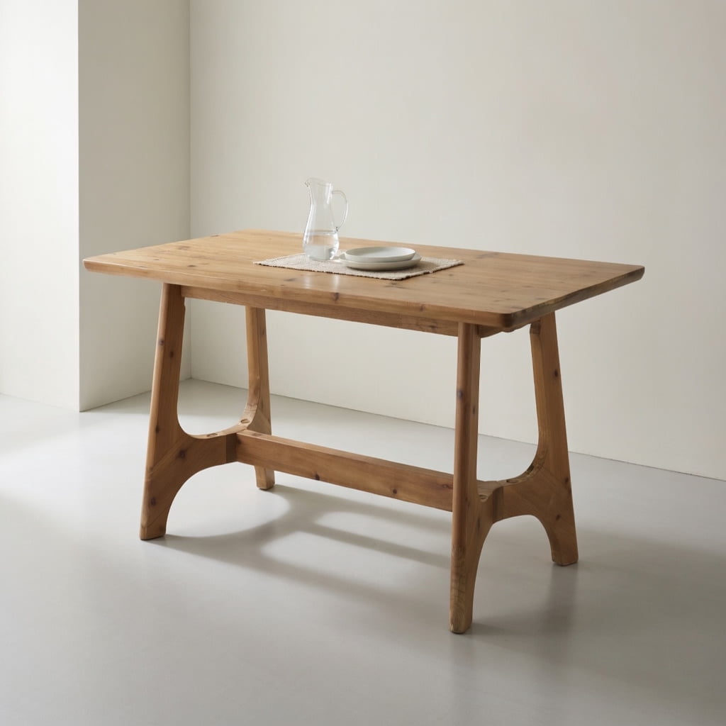 Hommoo 63-inch Solid Wood Farmhouse Dining Table for 4-6 People, Rustic Rectangle Kitchen Table with Trestle Base, Natural