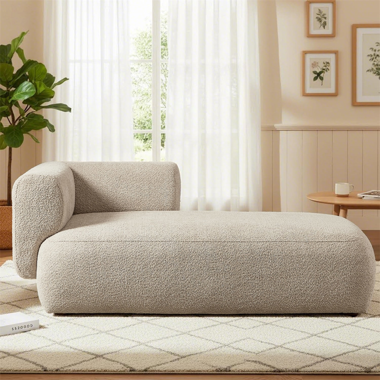 Hommoo 64" Boucle Upholstered Chaise Lounge Chair, Modern Tufted Leisure Sofa Chaise Sofa for Living Room, with Left Arm, Camel