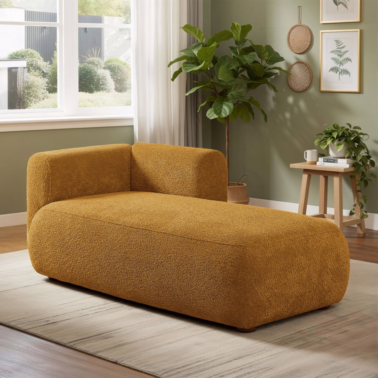 Hommoo 64" Boucle Upholstered Chaise Lounge Chair, Modern Tufted Leisure Sofa Chaise Sofa for Living Room, with Left Arm, Orange