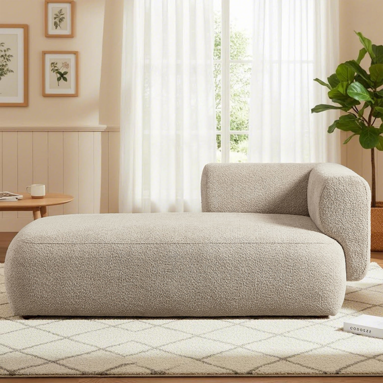 Hommoo 64" Boucle Upholstered Chaise Lounge Chair, Modern Tufted Leisure Sofa Chaise Sofa for Living Room, with Right Arm, Camel