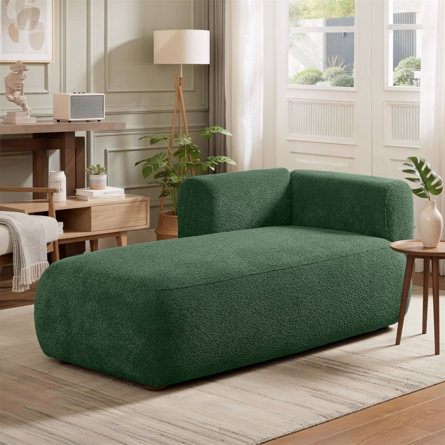 Hommoo 64" Boucle Upholstered Chaise Lounge Chair, Modern Tufted Leisure Sofa Chaise Sofa for Living Room, with Right Arm, Green