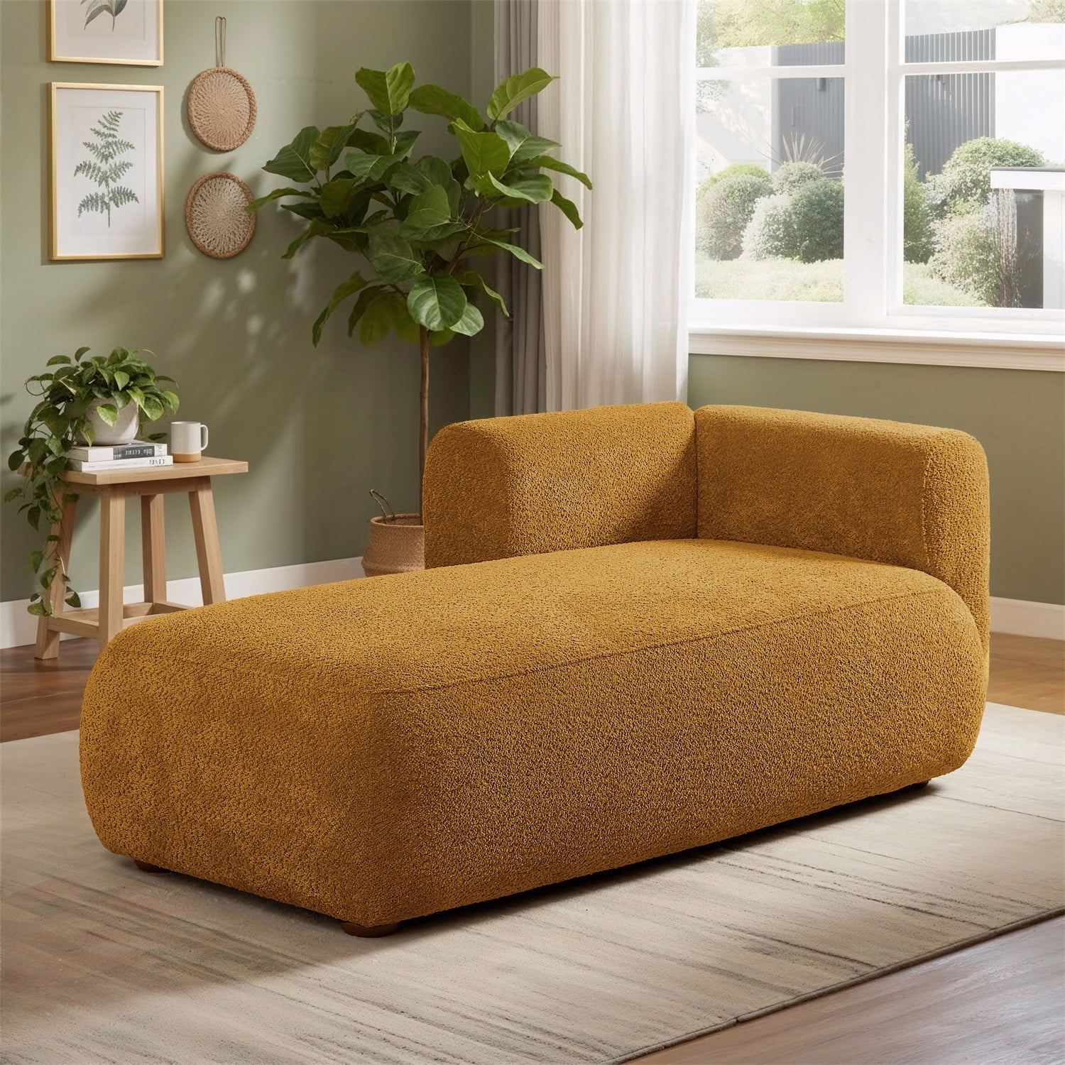 Hommoo 64" Boucle Upholstered Chaise Lounge Chair, Modern Tufted Leisure Sofa Chaise Sofa for Living Room, with Right Arm, Orange