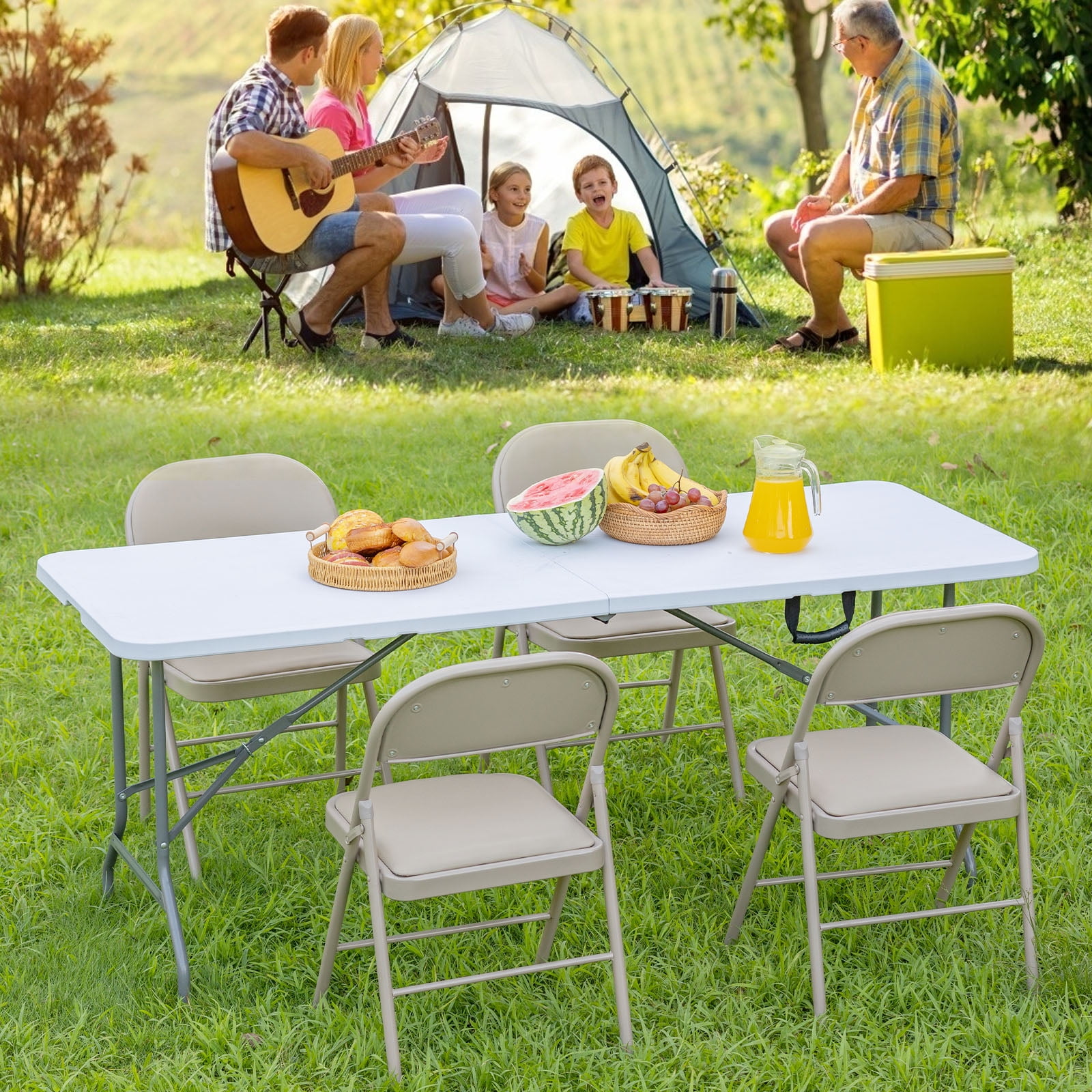Hommoo 6ft Plastic Folding Table, Indoor Outdoor Portable Picnic