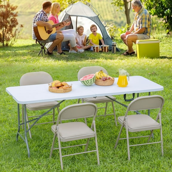 Hommoo 6ft Plastic Folding Table, Indoor Outdoor Portable Picnic Table for Home Office Party Picnic, with Lock, White