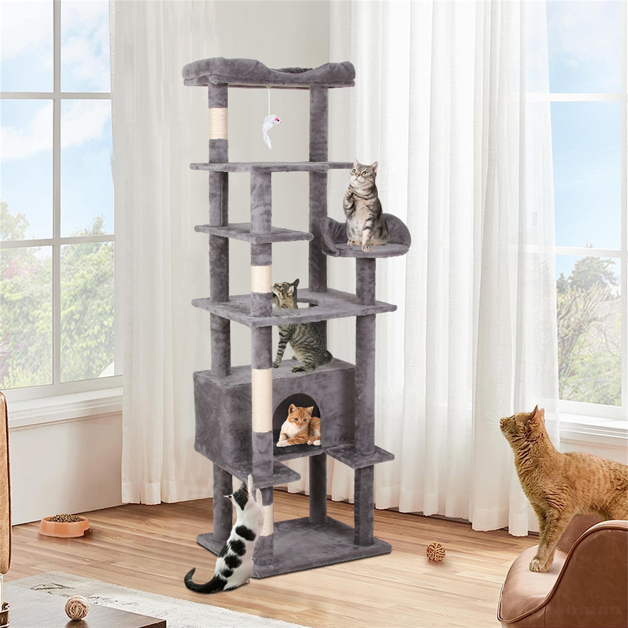 Hommoo 71" MultiLevel Cat Trees Towers for Large Cats with Cat Condo
