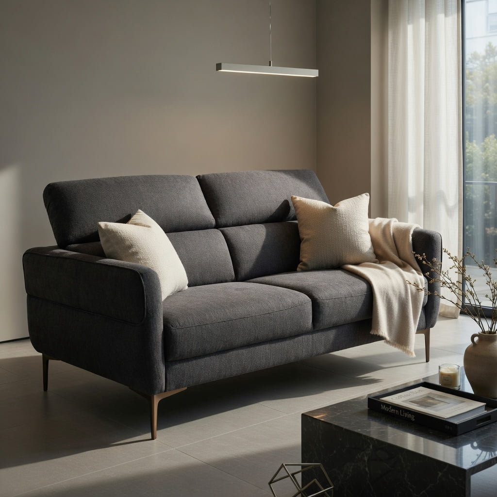 Hommoo 72.5" Modern Fabric Loveseat Sofa with Adjustable Lift-Up Headrest, High-Density Foam Cushion, Compact Living Room Sofa, Gray