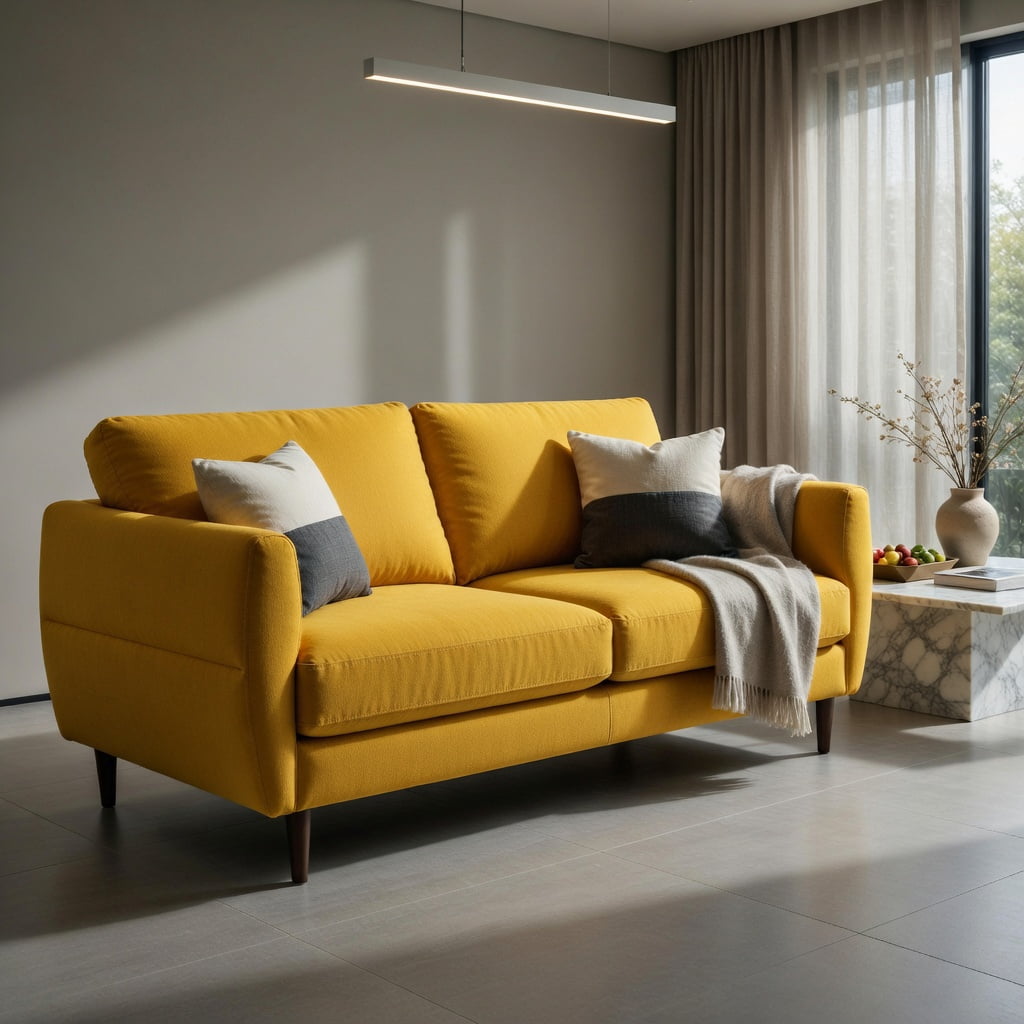 Hommoo 72" Modern Fabric Loveseat Sofa, Solid Wood Frame, High-Density Sponge Cushions, Stain-Resistant Upholstery – Living Room & Bedroom Sofa, Yellow