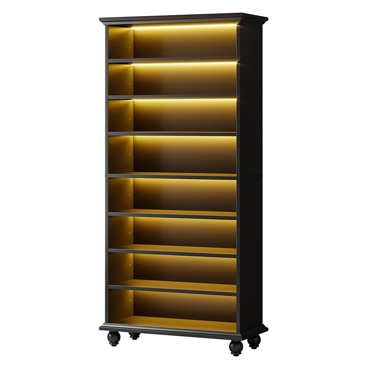 Hommoo 8-Tier Wooden Shoe Cabinet Rack with LED Lighting & Solid Wood Legs, 30 Pairs,Black