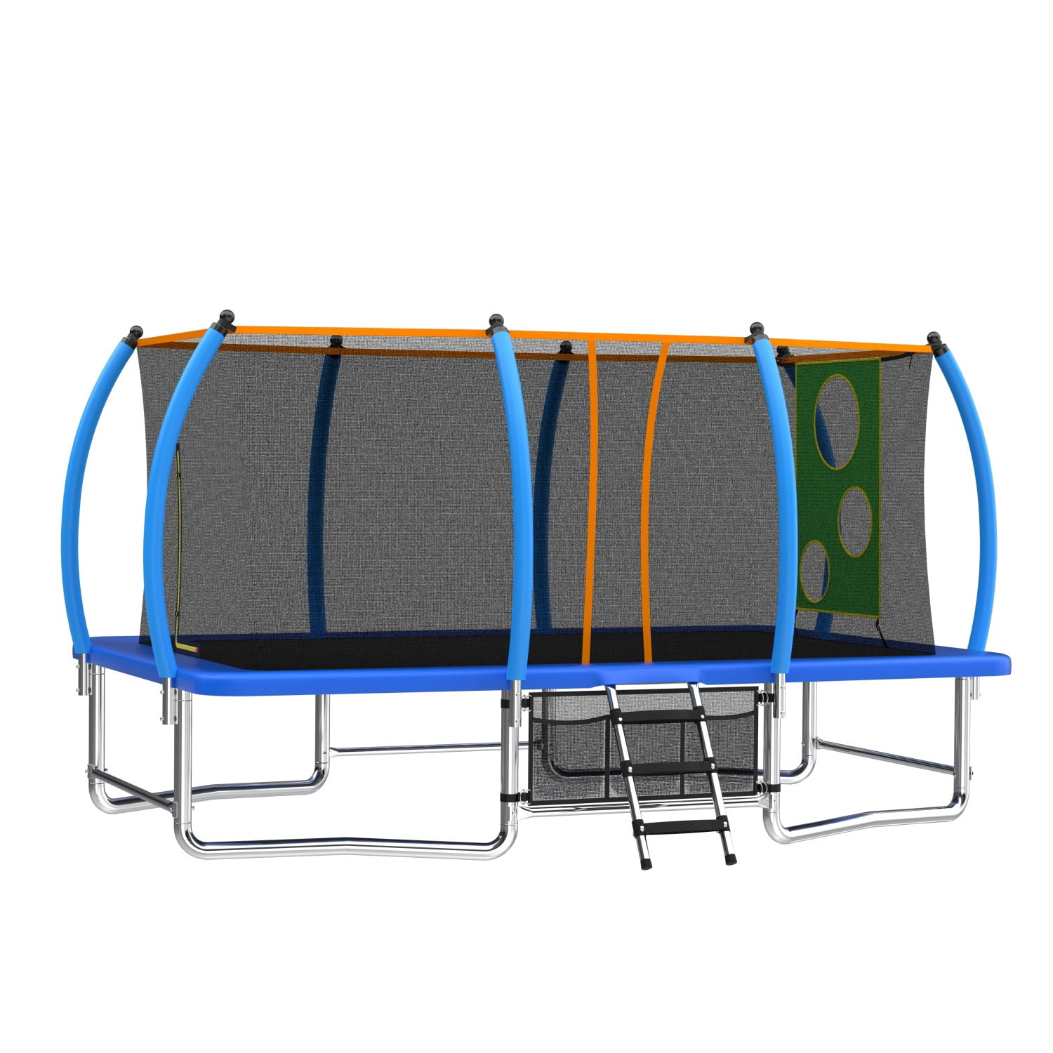Hommoo 8x14FT Outdoor Square Trampolines with Basketball Hoop and Ladder, Long Rectangular Tumbling Trampoline, Blue