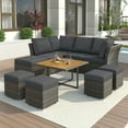 thumbnail image 1 of Hommoo 9 Piece Patio Furniture Set Outdoor Wicker Rattan Conversation Sectional Sofa Set with Foldable Table and Ottomans, Dark Gray, 1 of 9