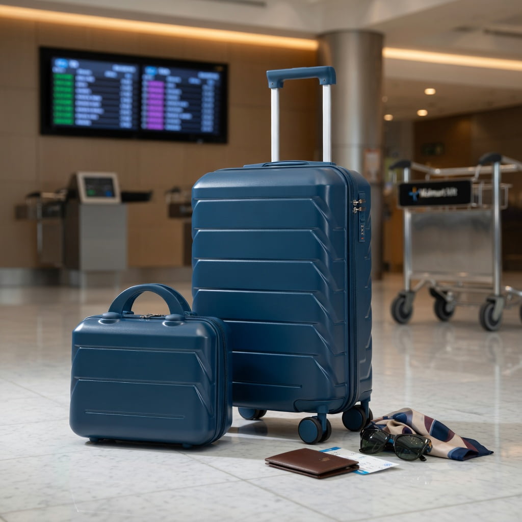 Hommoo ABS 2-Piece Spinner Luggage Set with 20" Carry-On & 14" Cosmetic Case, TSA-Approved Combination Lock, 360° Silent Wheels, Lightweight Durable Travel Suitcase, Dark Blue