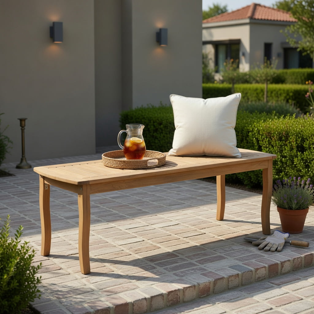 Hommoo Acacia Wood Outdoor Dining Bench, 48" Patio Bench for Garden, Deck & Entryway, Sturdy Slatted Design, Natural