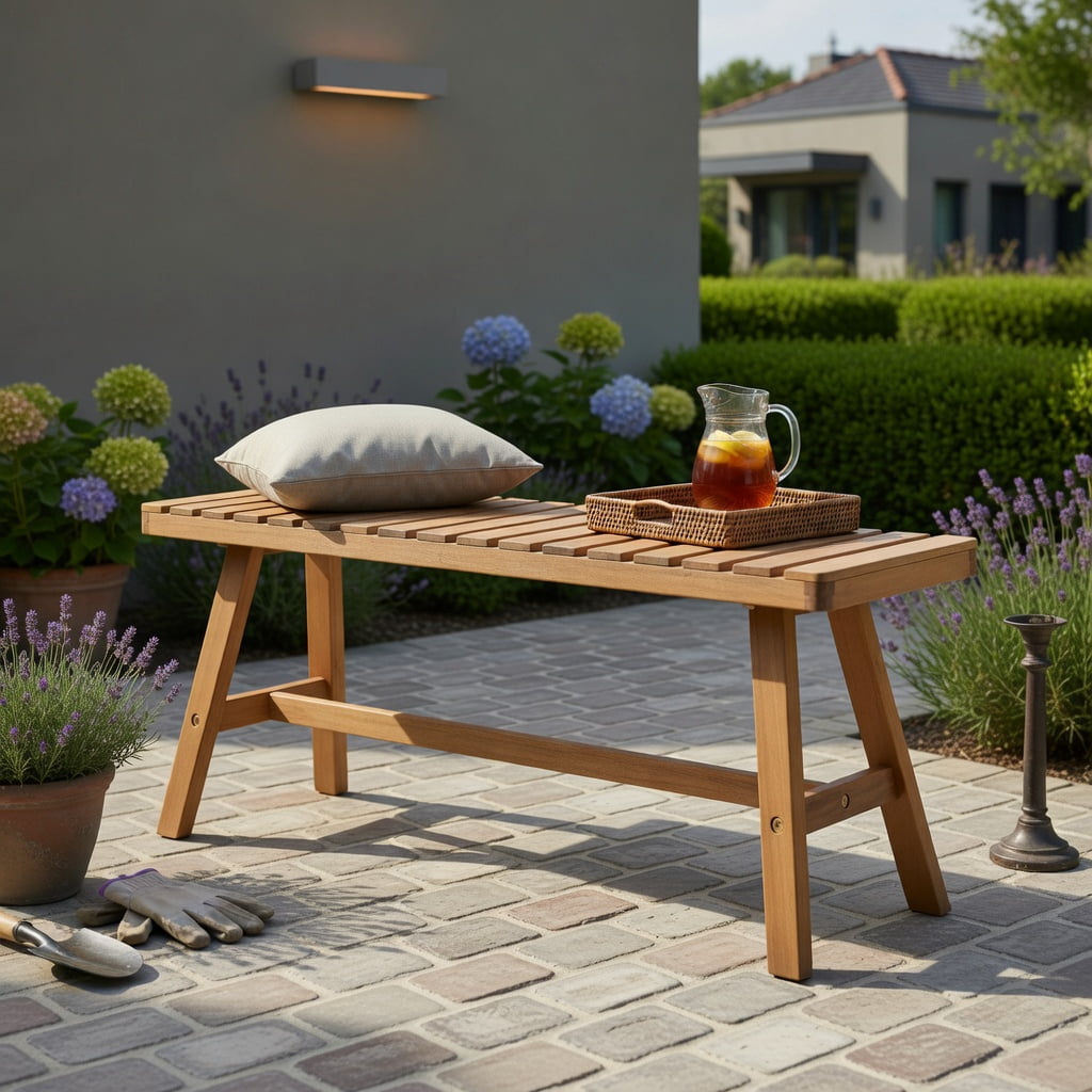 Hommoo Acacia Wood Outdoor Garden Bench Set, Sturdy Slatted Patio Bench, Easy Assembly for Backyard, Porch & Balcony, Natural