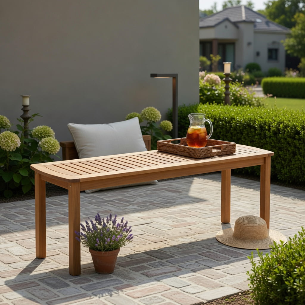 Hommoo Acacia Wood Outdoor Garden Bench, Slatted Seat, Weather-Resistant Patio Seating for 2, Natural