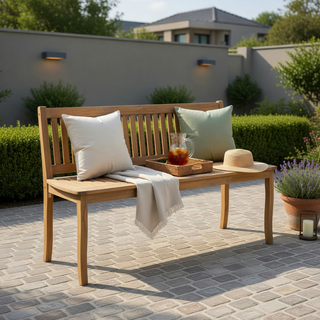 Hommoo Acacia Wood Outdoor Patio Dining Bench Set, 2-Piece 48" Long Slatted Garden Bench for Backyard, Deck or Entryway, Natural