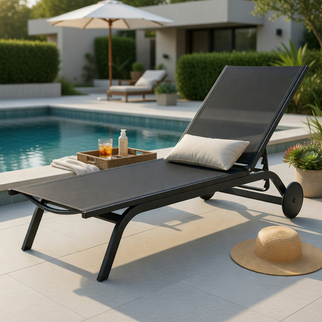 Hommoo Adjustable Aluminum Outdoor Lounge Chair, 6-Position Reclining Chaise for Patio, Poolside & Backyard, Black