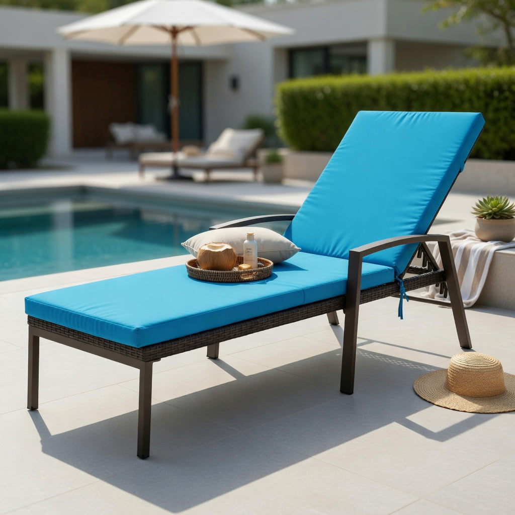 Hommoo Adjustable Outdoor Rattan Chaise Lounge Chair with Removable Cushion, Steel Frame, Weather-Resistant PE Wicker, 5-Position Reclining Backrest for Patio, Deck or Poolside, Turquoise