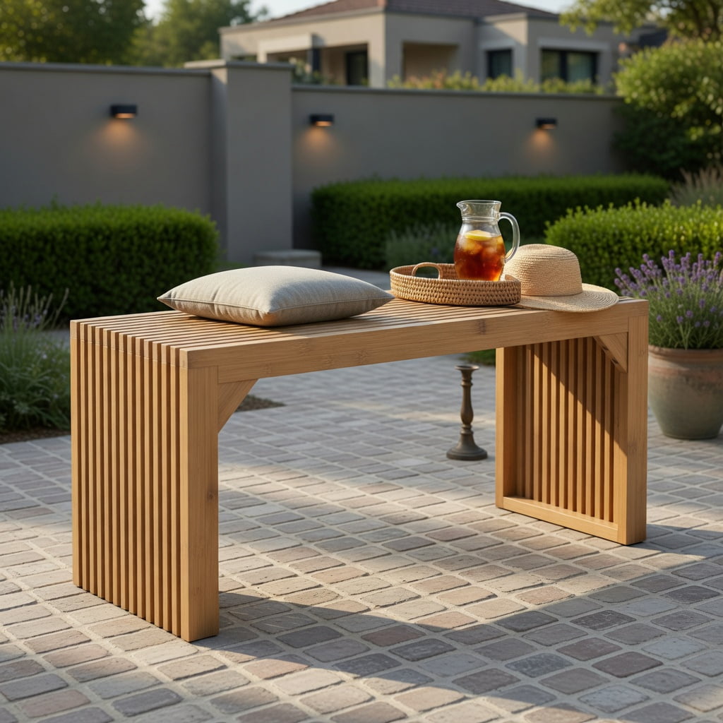 Hommoo Bamboo Dining Bench, 36" Farmhouse Entryway Bench for Indoor & Outdoor Use, Solid Wood Seating, Natural